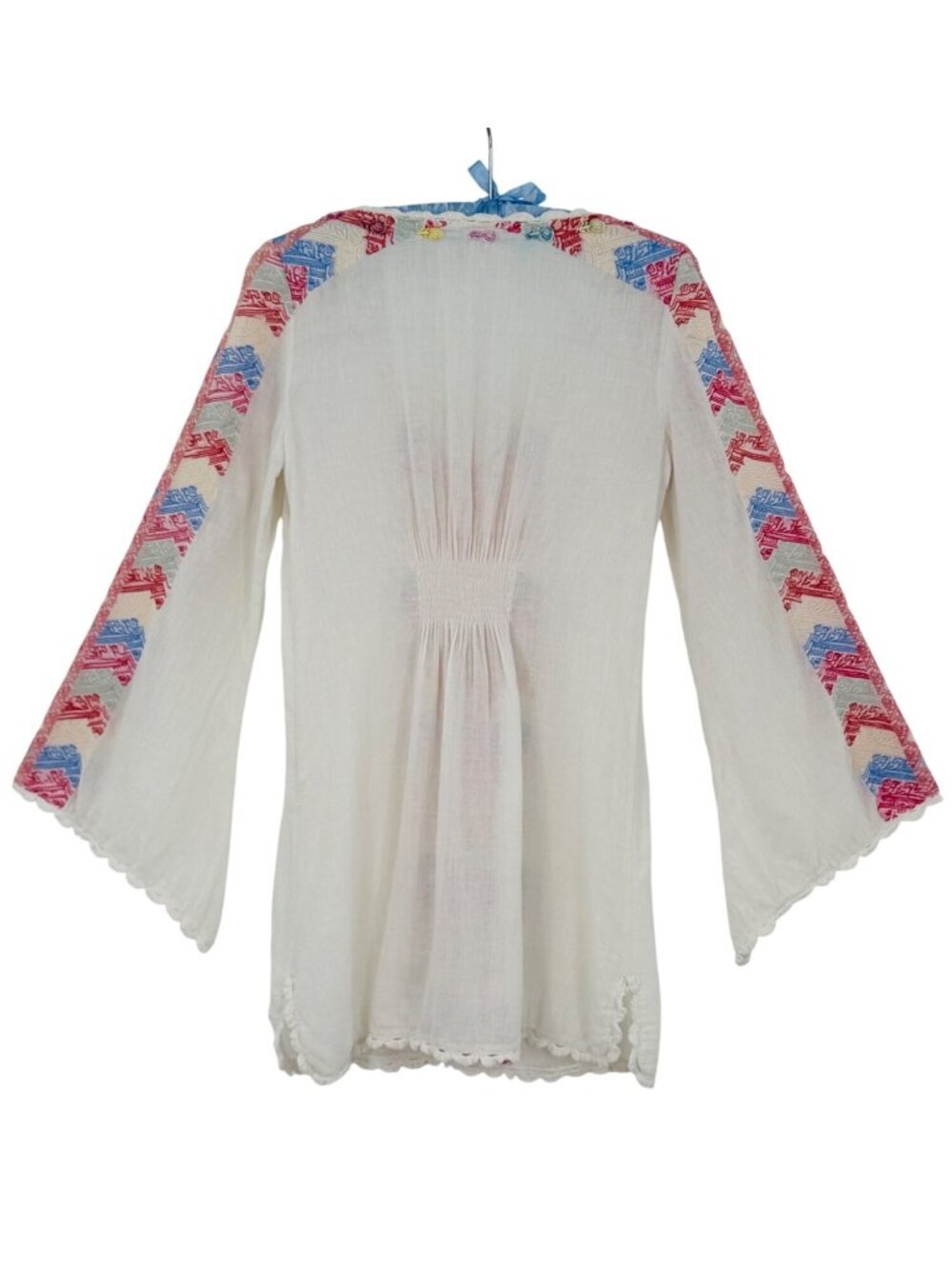 Free People White Embroidered Crochet Trim Bell Sleeve Mini Dress 4| Cottagecore - Picture 11 of 16